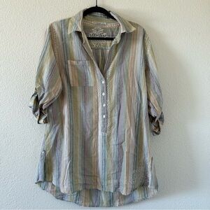 Subtle Luxury Women’s Pop Over Shirt M/L 1/2 Button 100% Cotton Embroidery